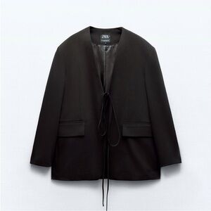 ZARA NWOT Black Oversized Tie-Front Blazer